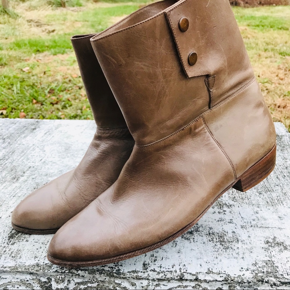 Vintage Taupe Leather Boots - Picture 1 of 8